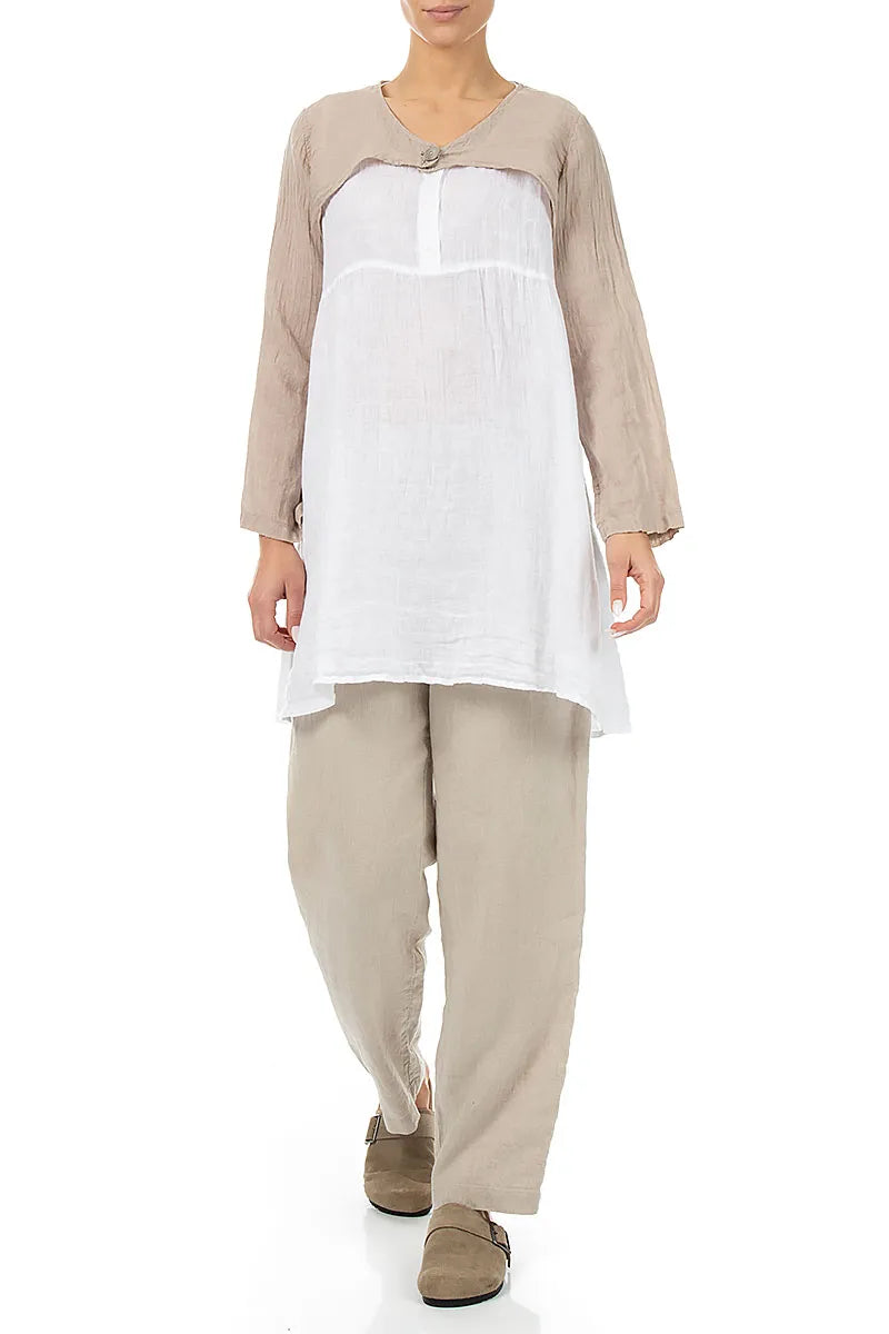 Beige Gauze Linen Overlay Jacket 4