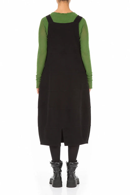 Black Cotton Jersey Balloon Dungaree Dress