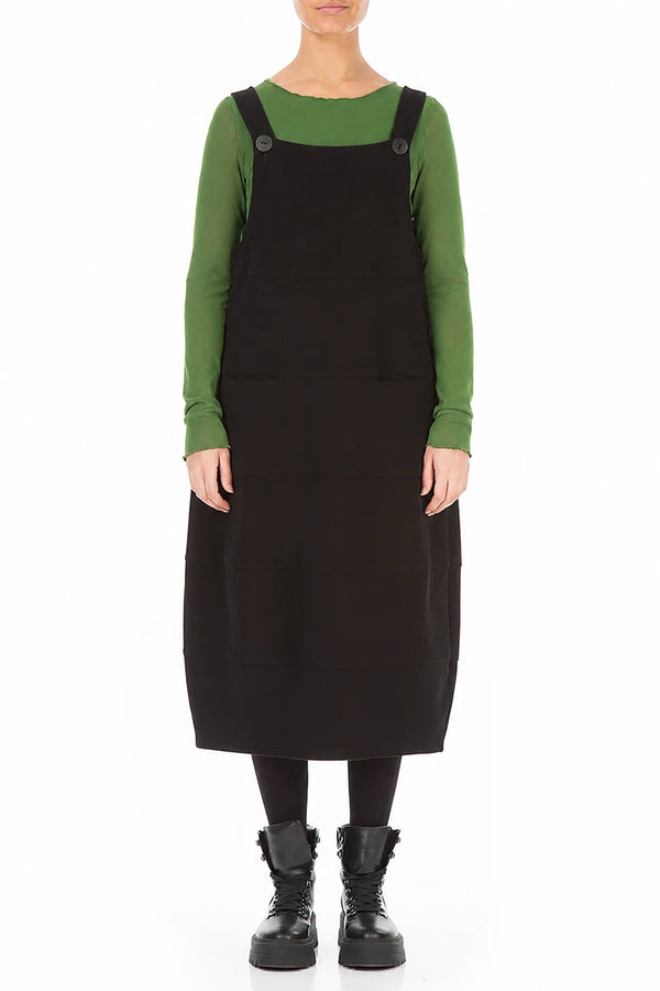 Black Cotton Jersey Balloon Dungaree Dress 1
