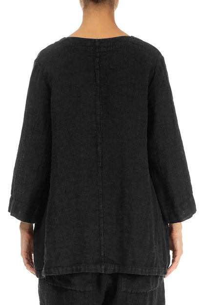 Black Sweetheart Neck Mélange Linen Blouse 2