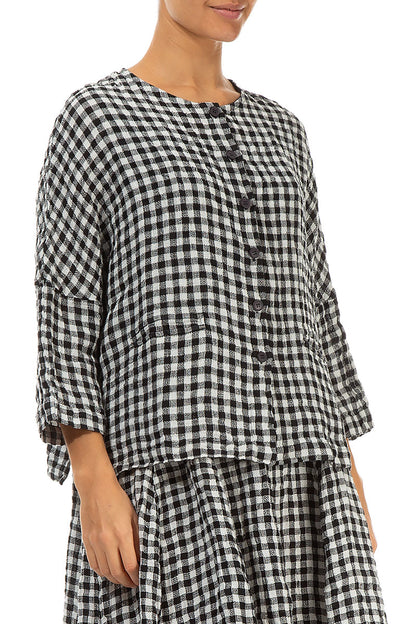 Black &amp; White Check Linen Jacket Blouse 3