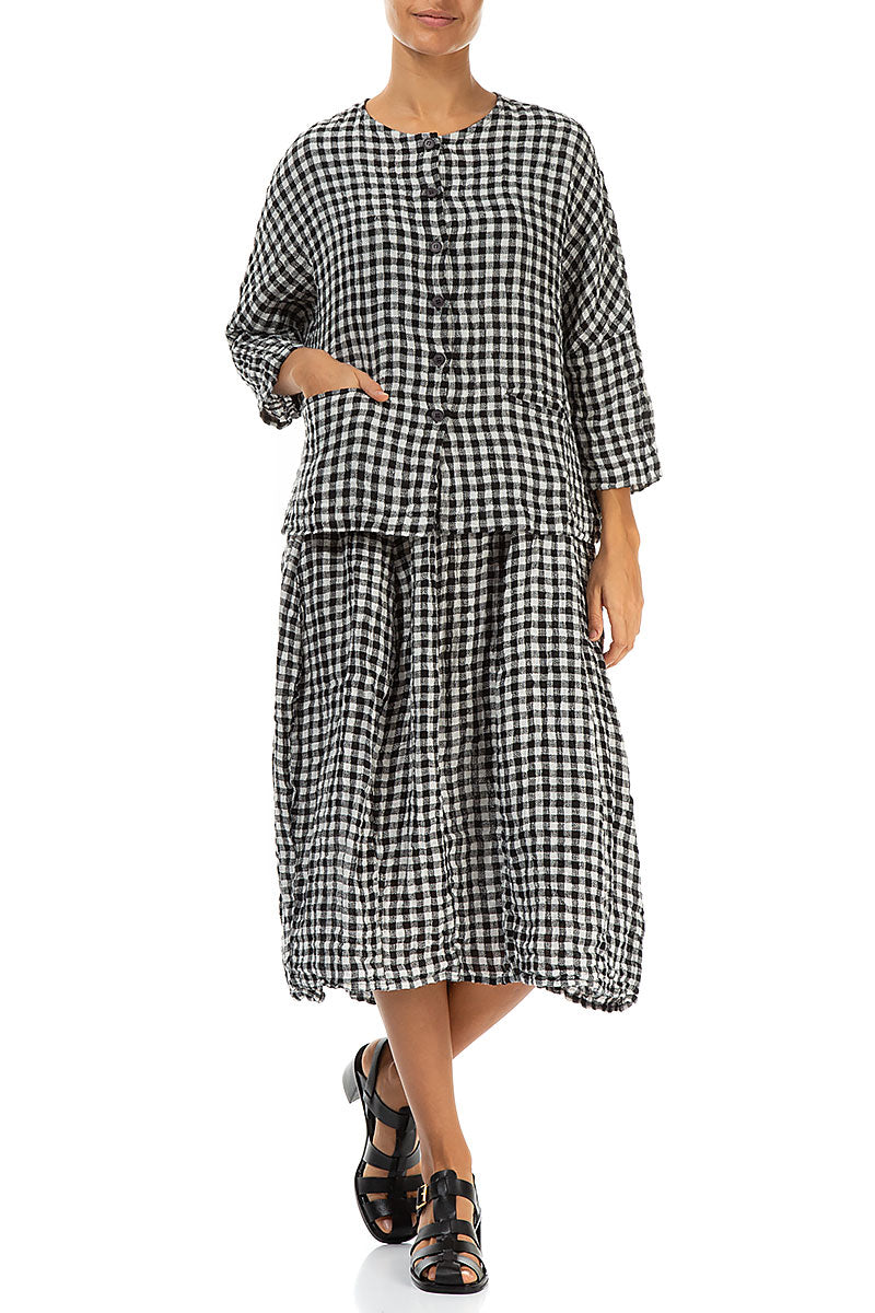 Black &amp; White Check Linen Jacket Blouse 4