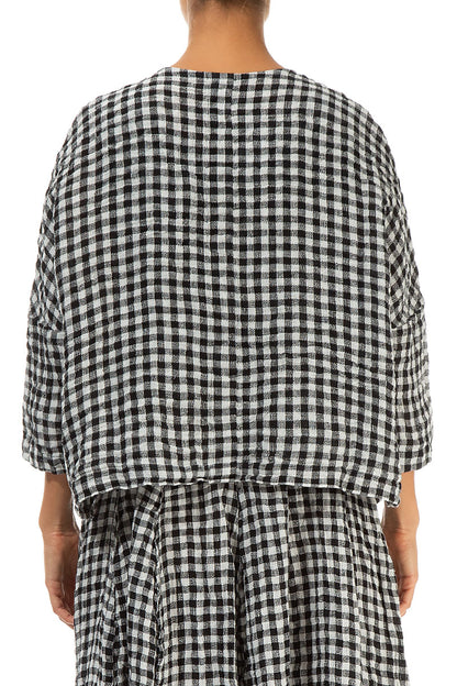 Black &amp; White Check Linen Jacket Blouse 2