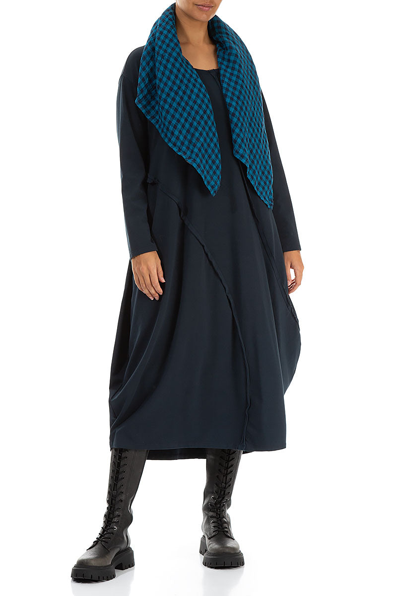 Blue Check Linen Square Scarf 2
