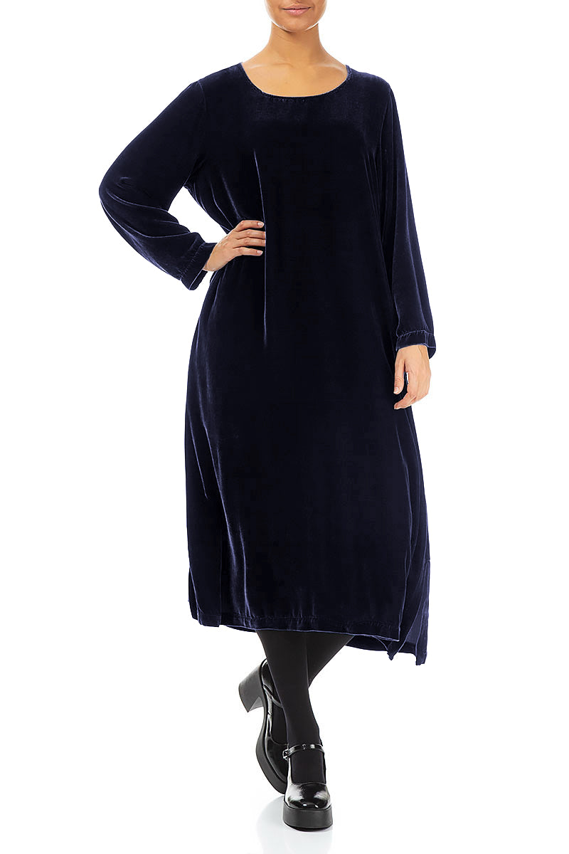 Blue Violet Silk Velvet Shift Dress 4