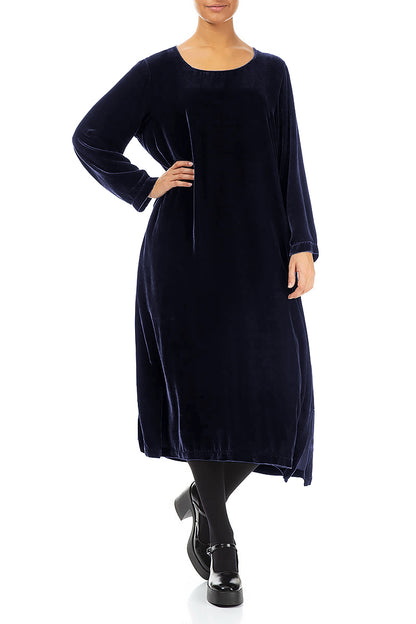 Blue Violet Silk Velvet Shift Dress 4