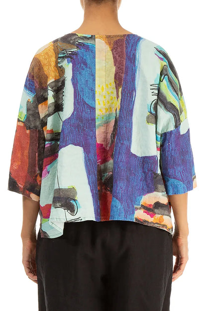 Boxy Abstract Linen Jacket 2