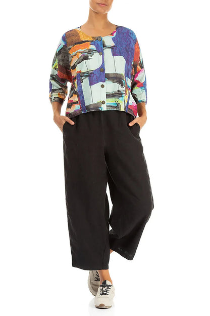 Boxy Abstract Linen Jacket 4