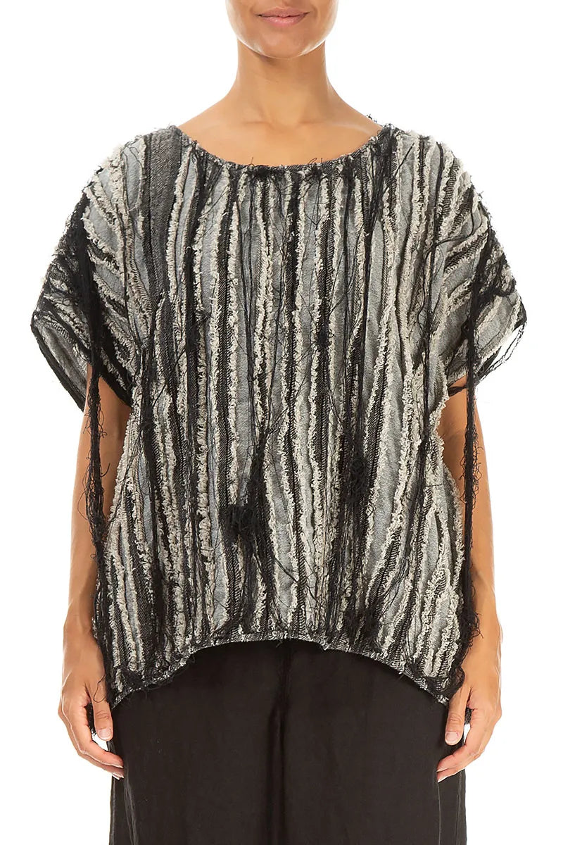 Boxy Black Textured Linen Blouse 1