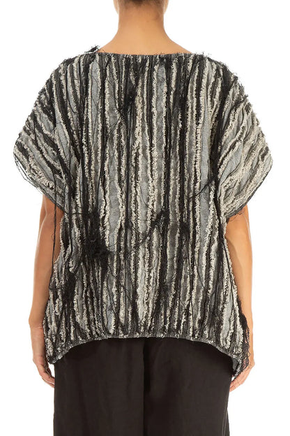 Boxy Black Textured Linen Blouse 2