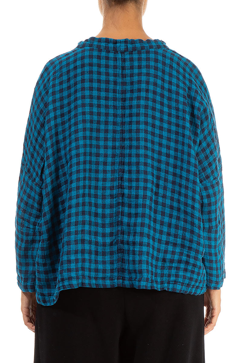 Boxy Blue Check Linen Blouse 2