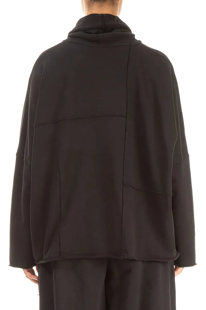 Boxy Cowl Neck Black French Terry Cotton Jumper 2