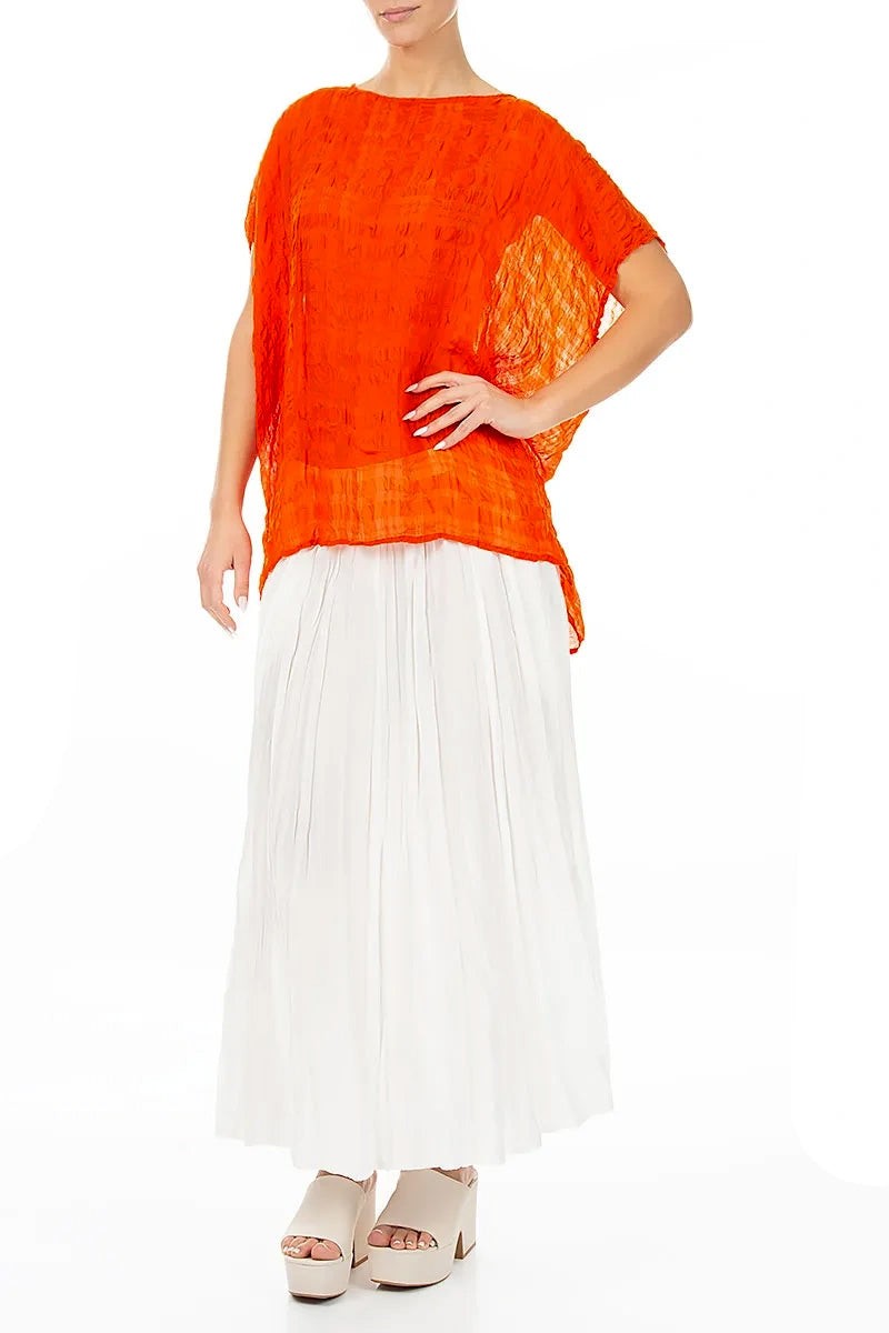 Boxy Flame Orange Light Silk Blouse 4