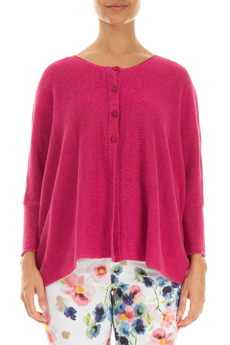 Boxy Fuchsia Linen Cardigan 1
