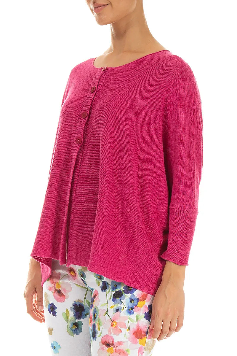 Boxy Fuchsia Linen Cardigan 3