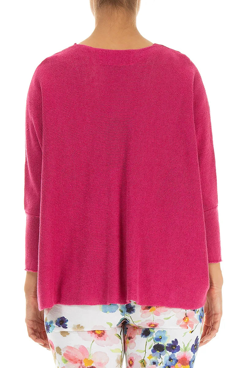 Boxy Fuchsia Linen Cardigan 2