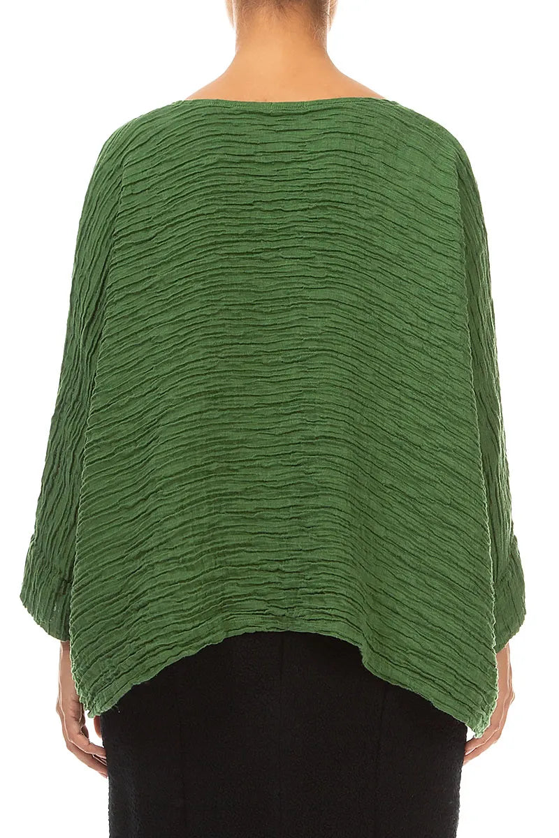 Boxy Shamrock Green Crinkled Silk Blouse 2