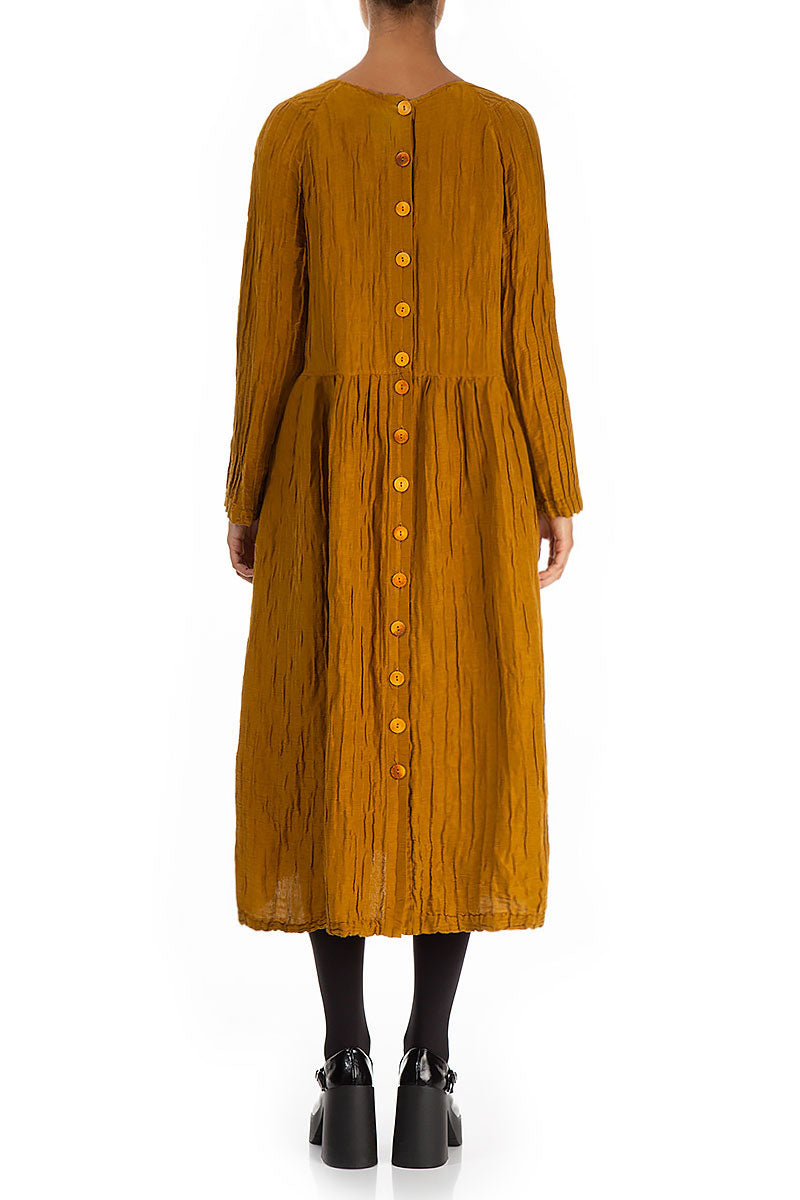 Buttoned Back Crinkled Honey Silk Linen Dress 2