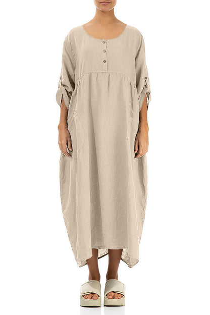 Buttoned Beige Linen Dress 1