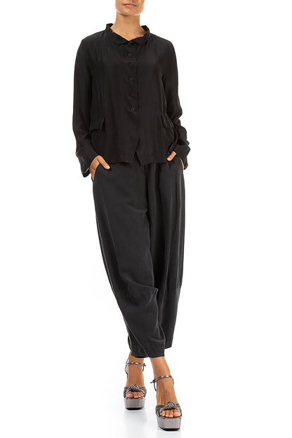 Buttoned Black Silk Bamboo Jacket 4