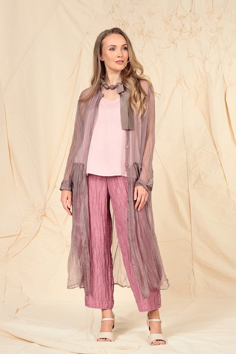 Buttoned Greige Silk Chiffon Jacket 6