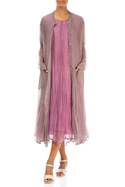 Buttoned Greige Silk Chiffon Jacket 4