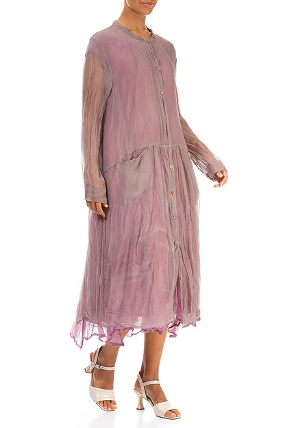 Buttoned Greige Silk Chiffon Jacket 3