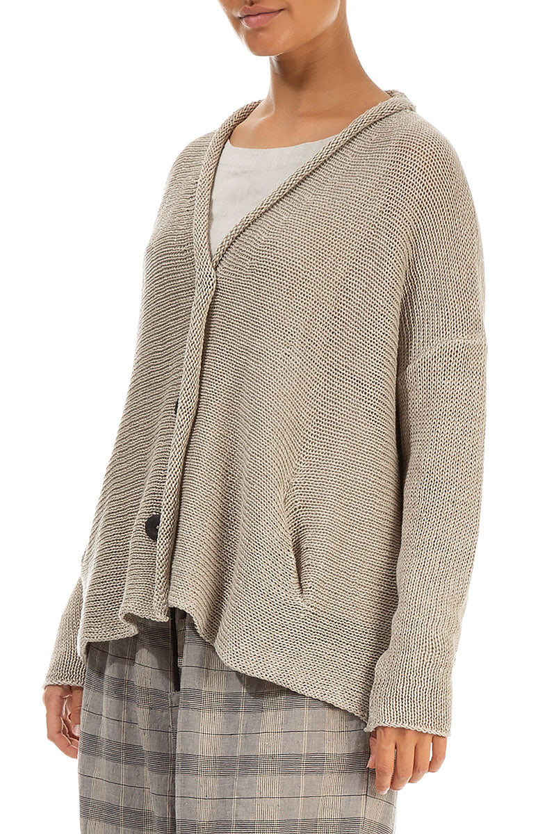 Buttoned Natural Linen Cardigan 3