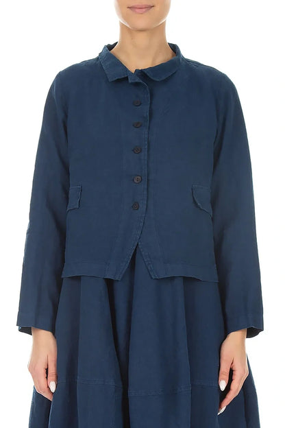 Buttoned Navy Linen Jacket 1