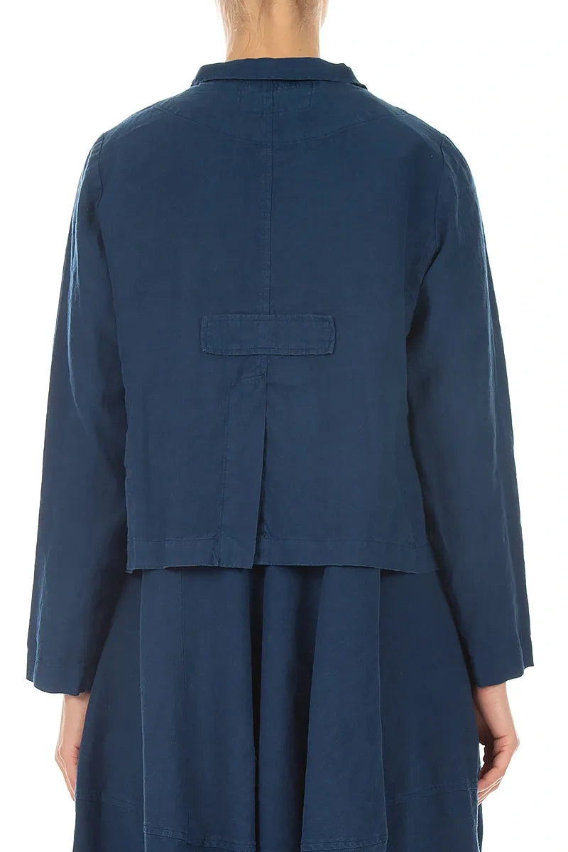 Buttoned Navy Linen Jacket 2