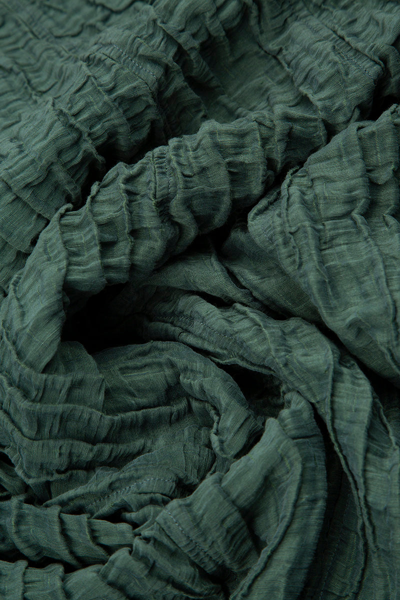 Buttoned Sage Crinkled Silk Linen Dress 7
