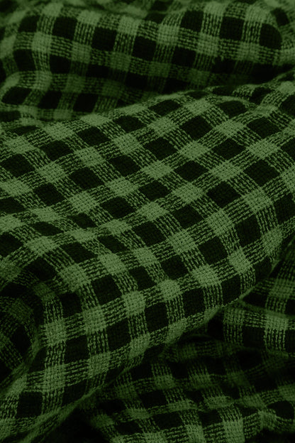 Buttoned Shamrock Green Check Linen Dress