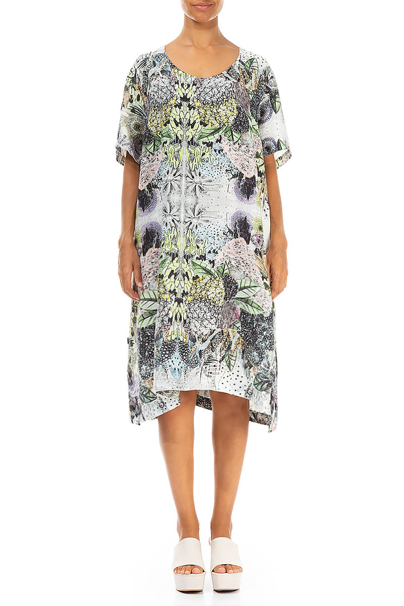 Buttoned Sides Botanical Linen Tunic Dress 1