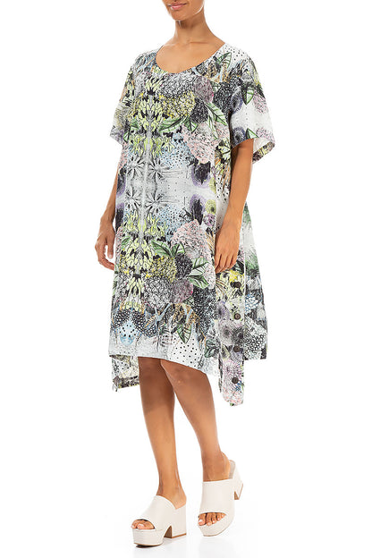 Buttoned Sides Botanical Linen Tunic Dress 3