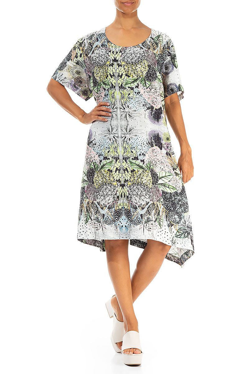 Buttoned Sides Botanical Linen Tunic Dress 4
