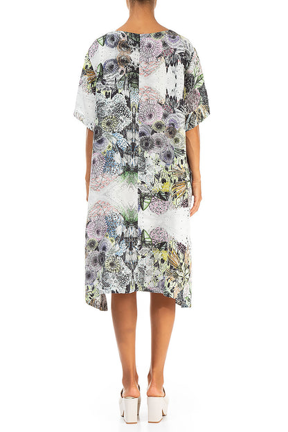 Buttoned Sides Botanical Linen Tunic Dress 2