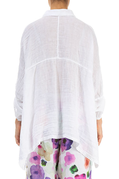 Gather Sleeves White Gauze Linen Shirt 2