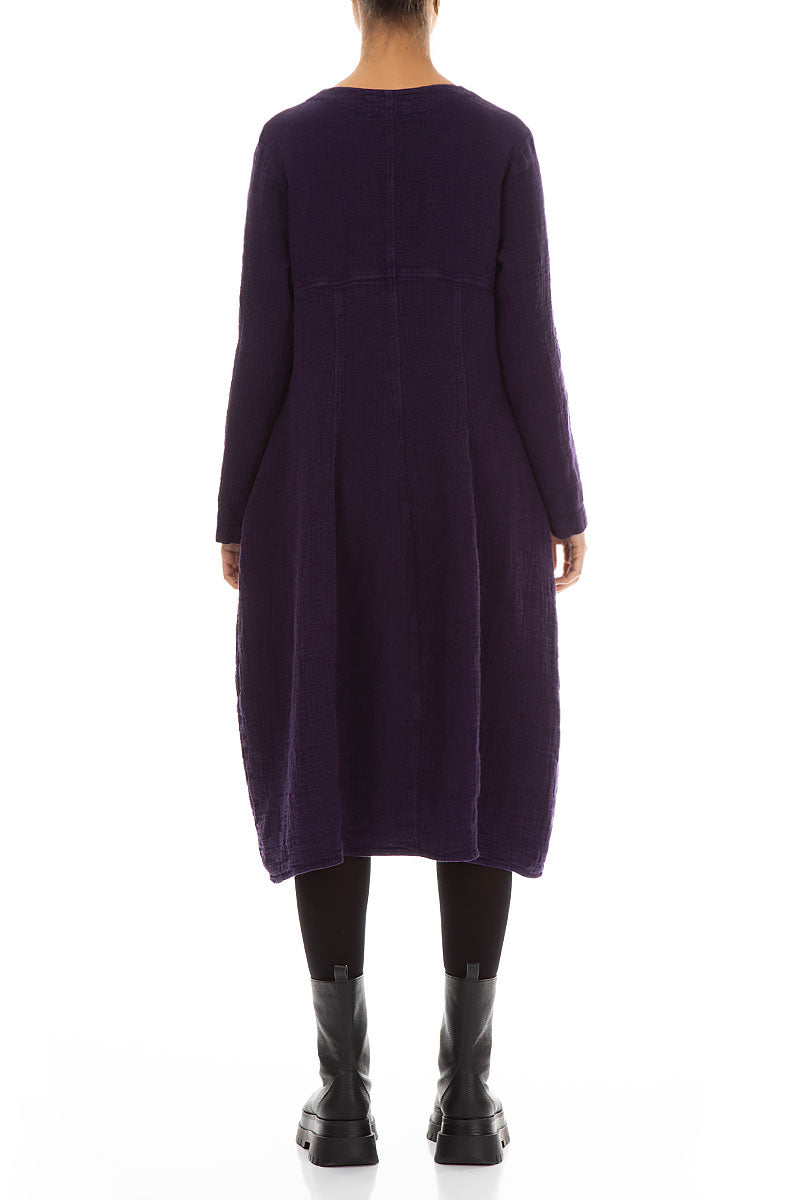 Buttons Front Purple Heavy Linen Dress 2