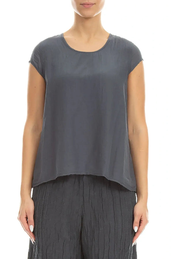 Cap Sleeves Graphite Silk Cotton Blouse 1