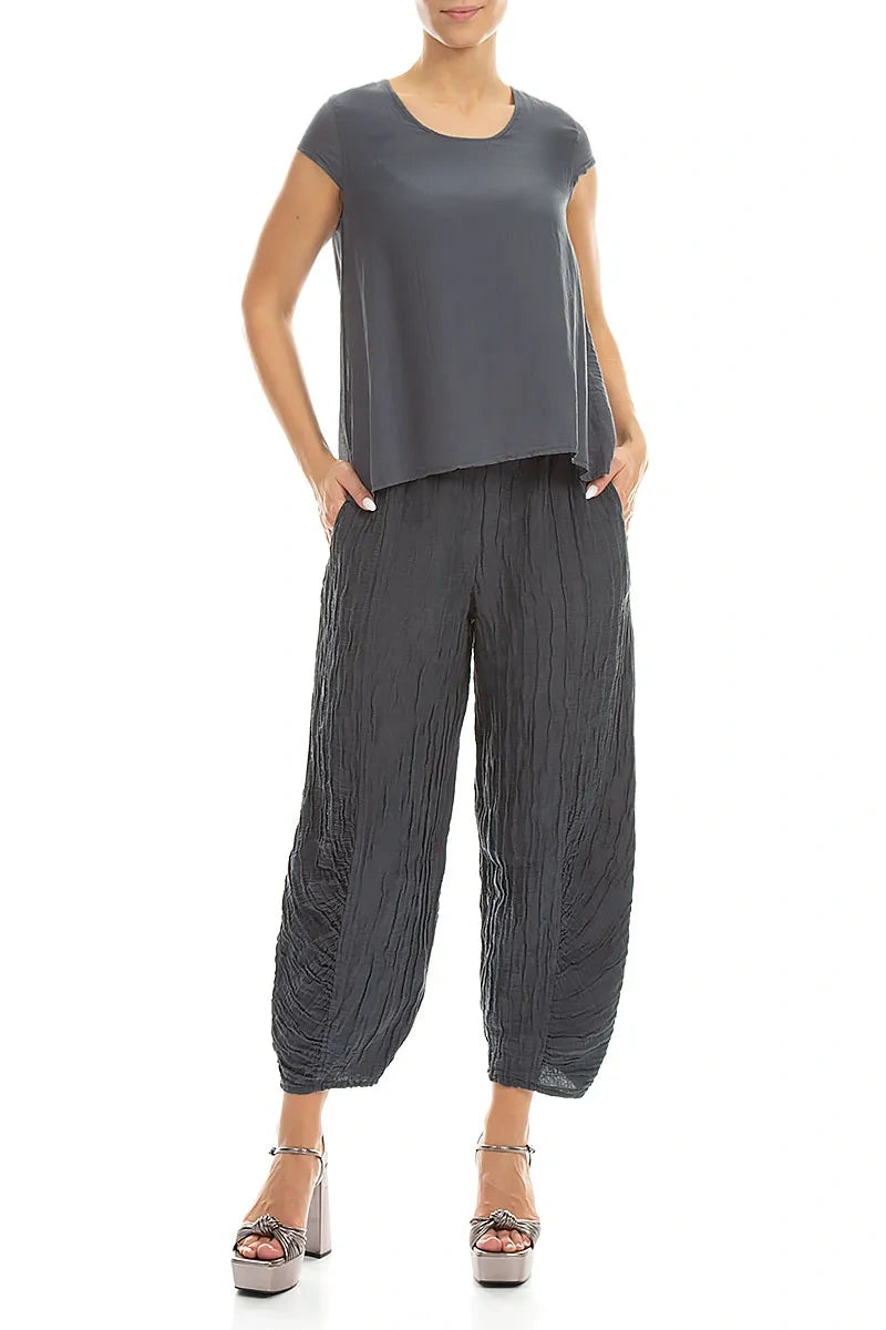 Cap Sleeves Graphite Silk Cotton Blouse 4
