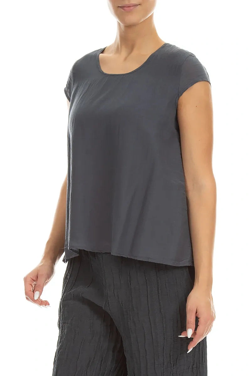 Cap Sleeves Graphite Silk Cotton Blouse 3