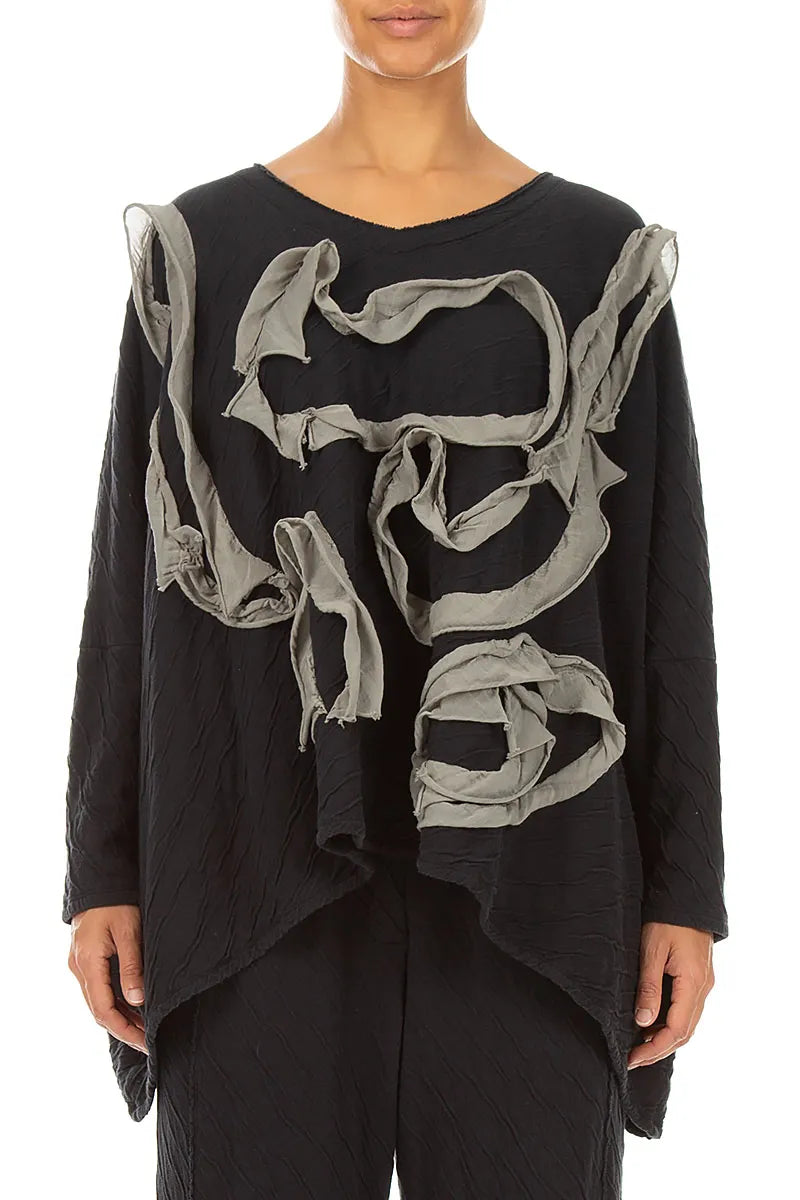 Cascading Waves Olive Grey Wavy Cotton Blouse