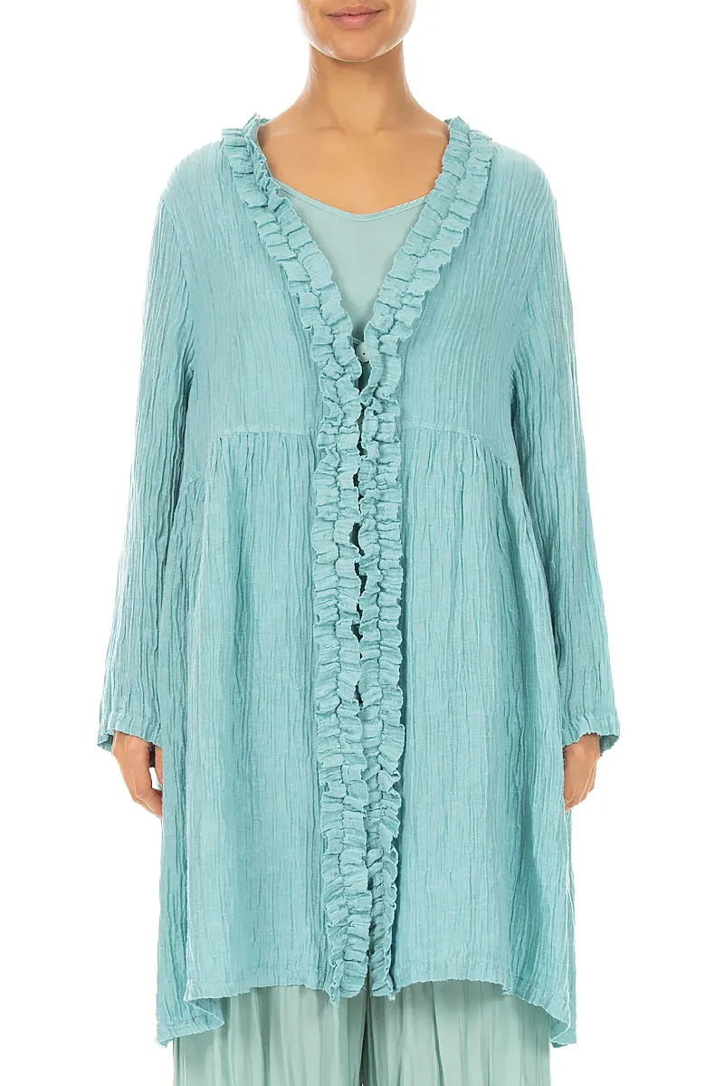 Centre Frill Crinkled Mint Silk Jacket 1
