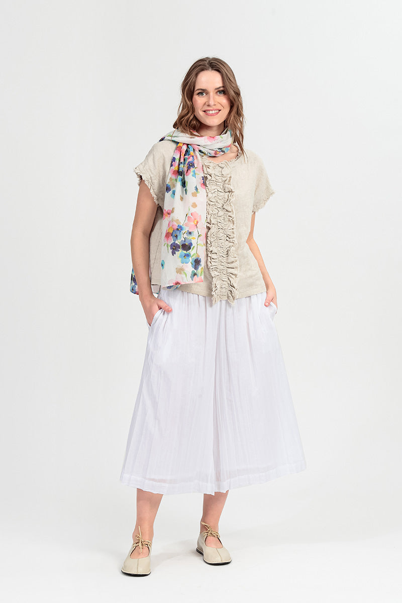 Front Ruffle Natural Linen Blouse 5
