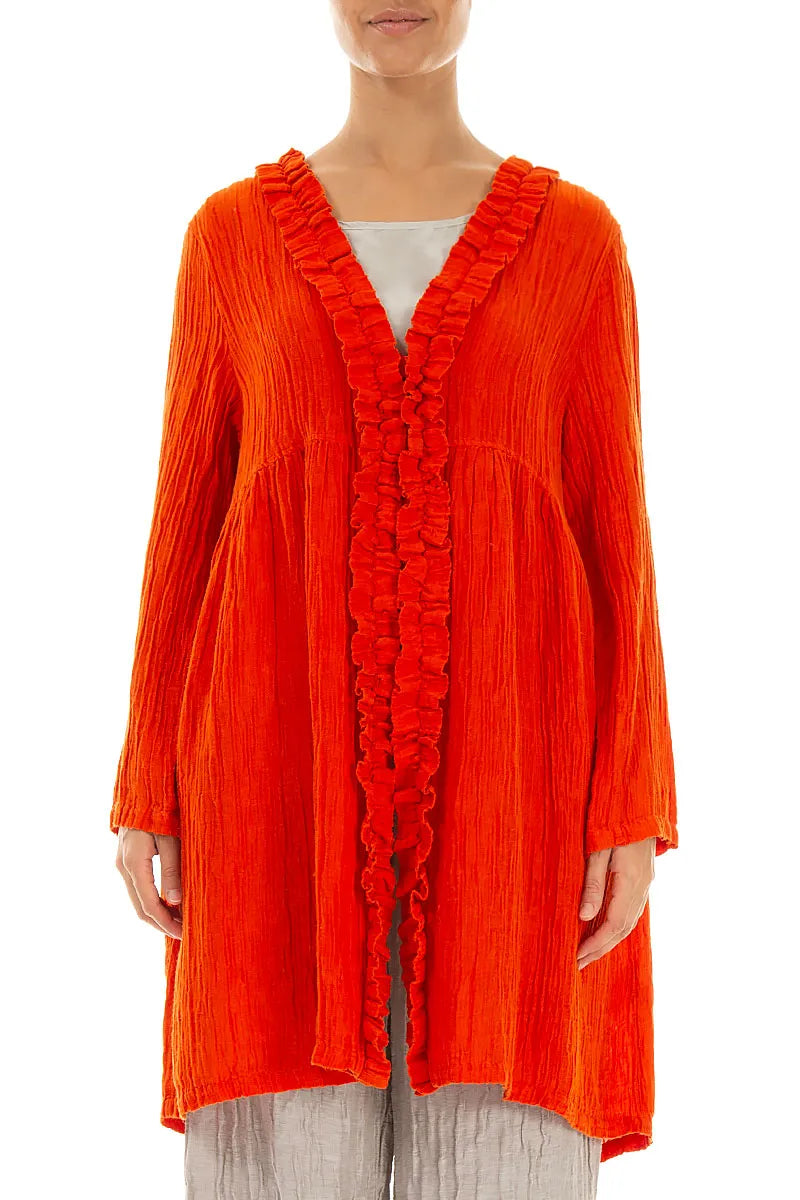 Centre Frill Crinkled Flame Orange Silk Jacket 1