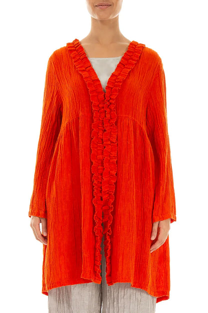 Centre Frill Crinkled Flame Orange Silk Jacket 1