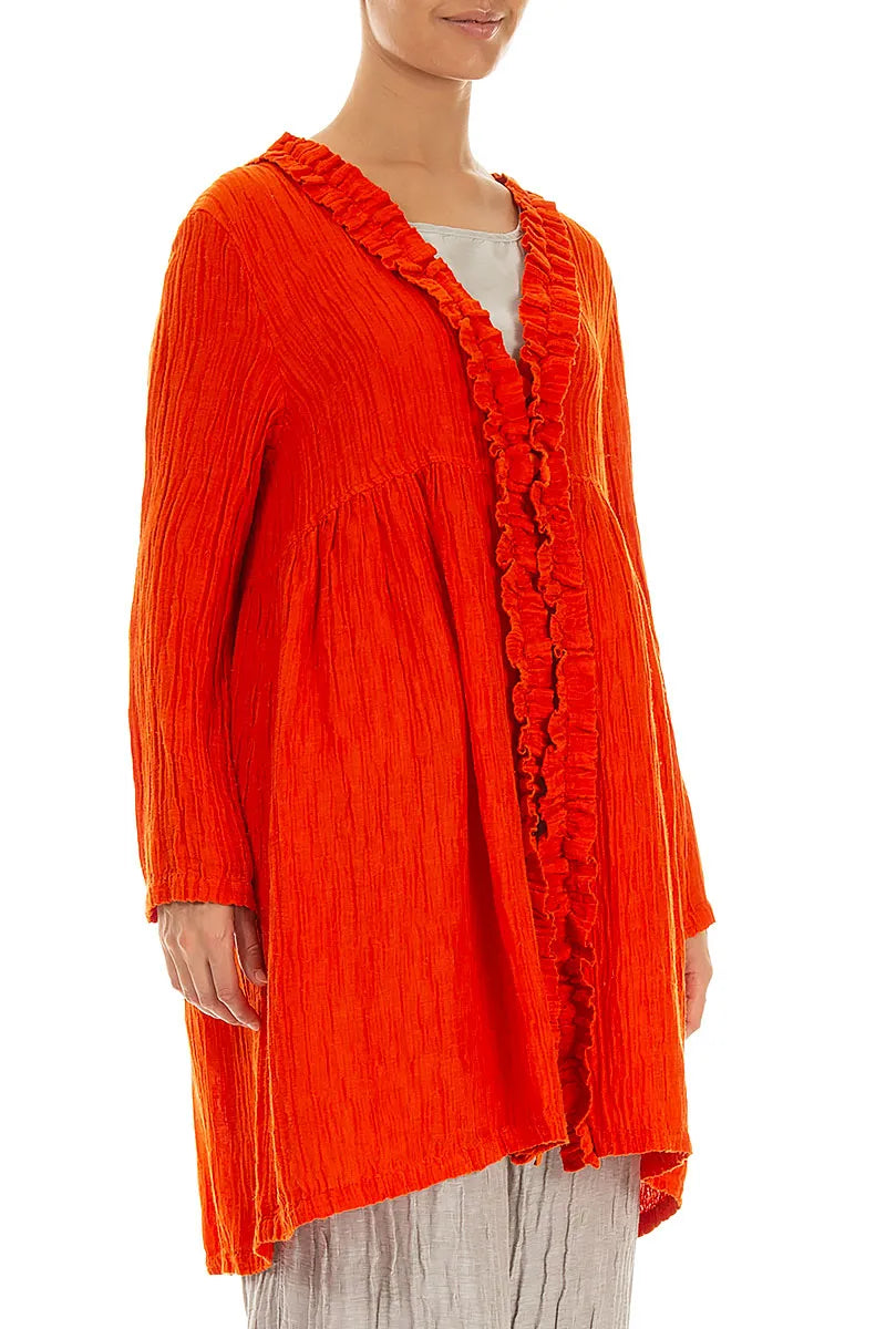 Centre Frill Crinkled Flame Orange Silk Jacket 3