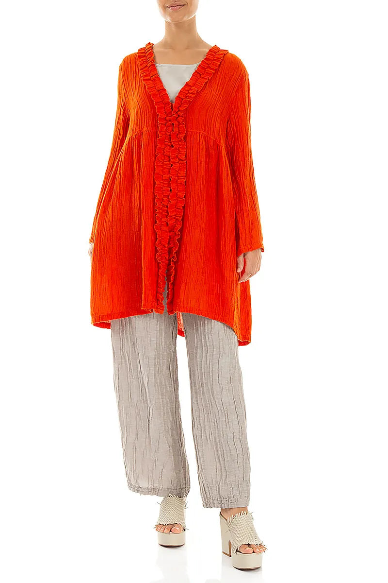 Centre Frill Crinkled Flame Orange Silk Jacket 4