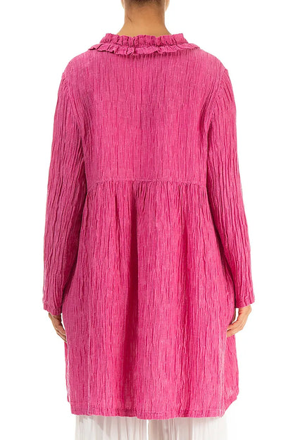 Centre Frill Crinkled Fuchsia Silk Jacket 3