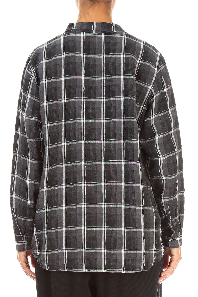 Checkered Dark Grey Linen Shirt 2